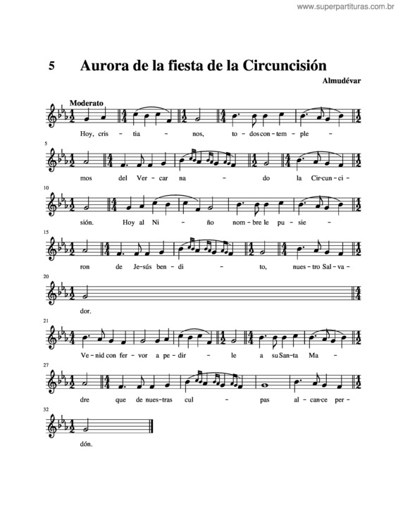 Partitura da música Aurora De La Fiesta De La Circuncisión