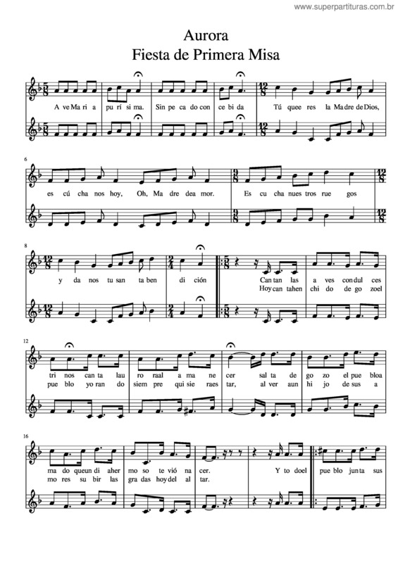 Partitura da música Aurora Fiesta De Primera Misa