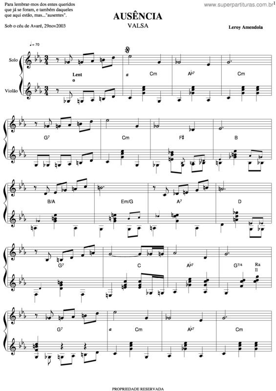 Partitura da música Ausência v.2