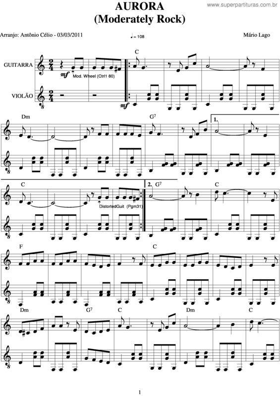 Partitura da música Autora