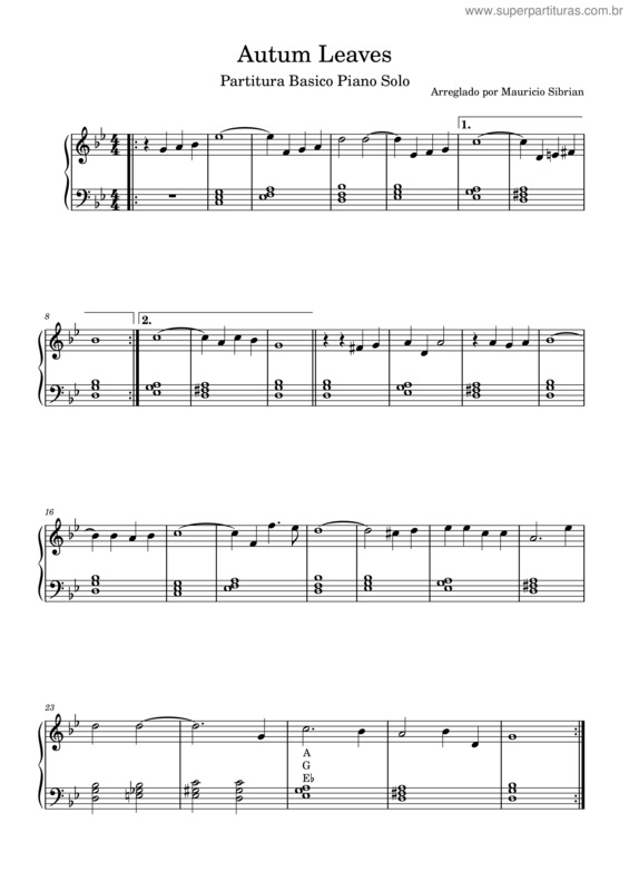 Partitura da música Autum Leaves