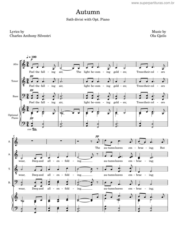 Partitura da música Autumn – Ola Gjeilo