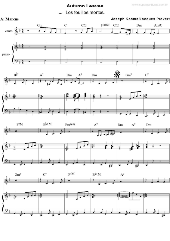 Partitura da música Autumn Leaves v.2