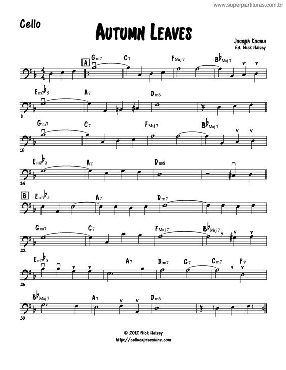 Partitura da música Autumn Leaves v.3