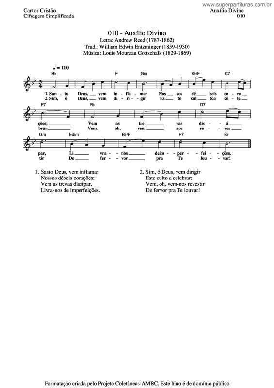 Partitura da música Auxílio Divino