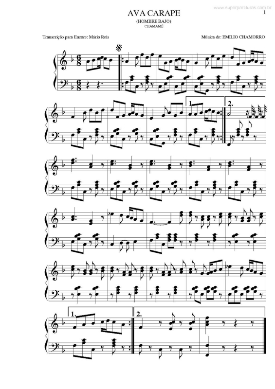 Partitura da música Ava Carape