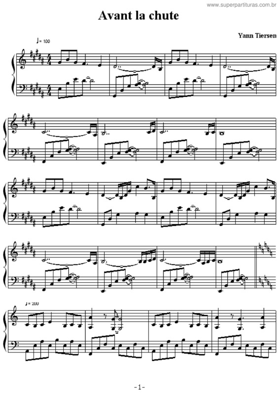 Partitura da música Avant La Chute