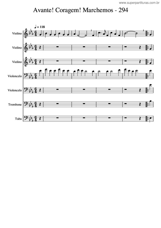 Partitura da música Avante! Coragem! Marchemos – 294 – Congregação Cristã No Brasil