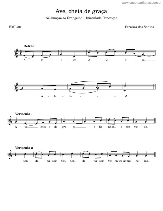 Partitura da música Ave, Cheia De Graça – Ferreira Dos Santos