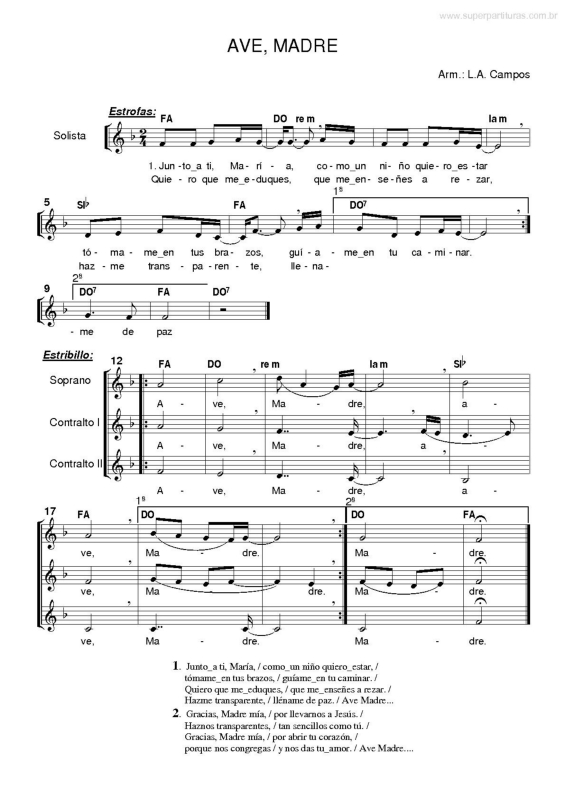 Partitura da música Ave, Madre