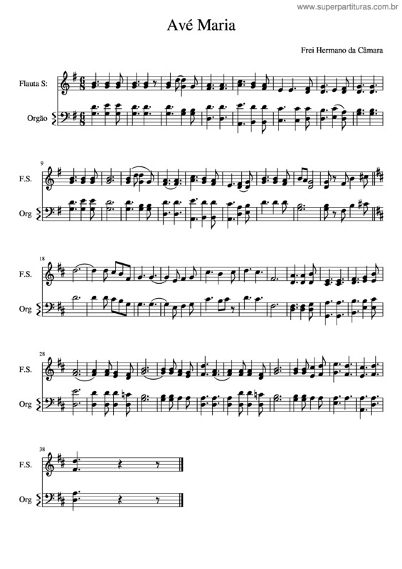 Partitura da música Avé, Maria          –         Frei Hermano Da Câmara