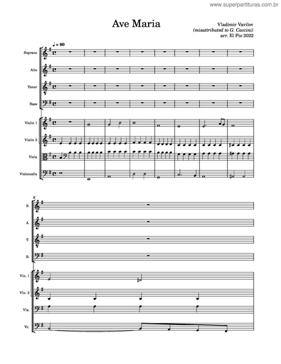 Partitura da música Ave, Maria – Giulio Caccini