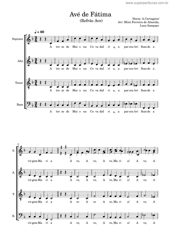 Partitura da música Avé De Fátima Arranjo