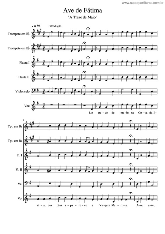 Partitura da música Ave De Fátima v.2