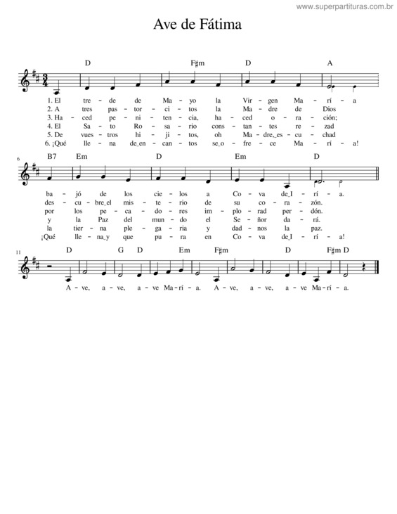 Partitura da música Ave De Fátima v.4