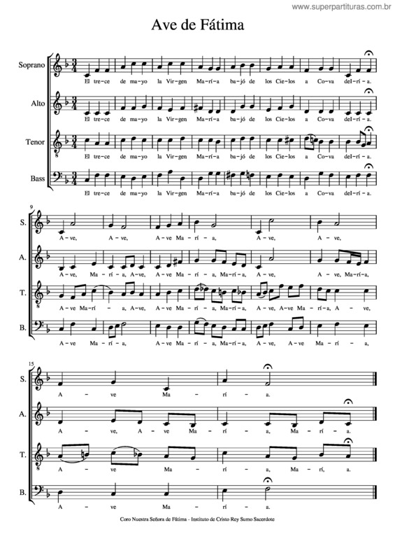 Partitura da música Ave De Fátima