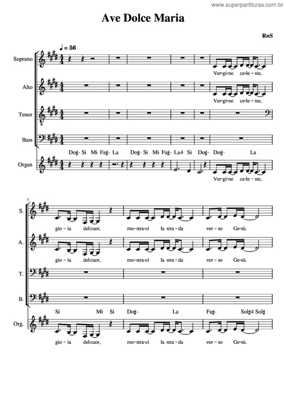 Partitura da música Ave Dolce Maria – Rinnovamento Dello Spirito