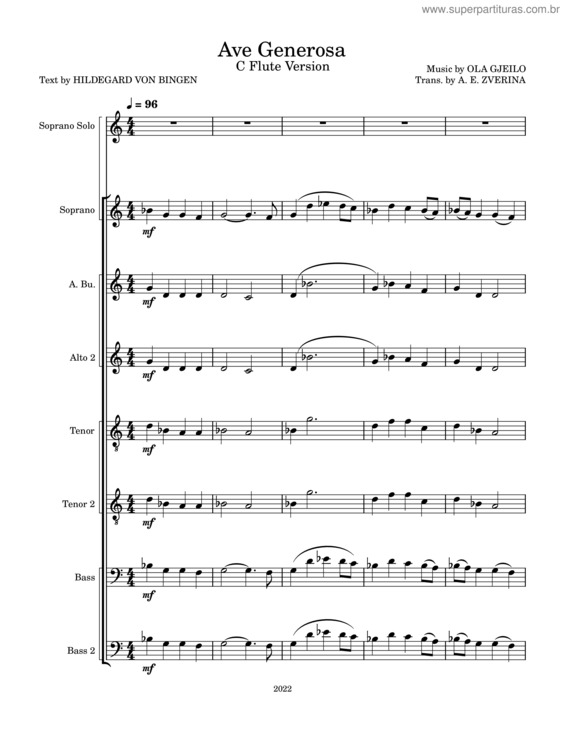 Partitura da música Ave Generosa – Ola Gjeilo Giejlo  – Ave Generosa