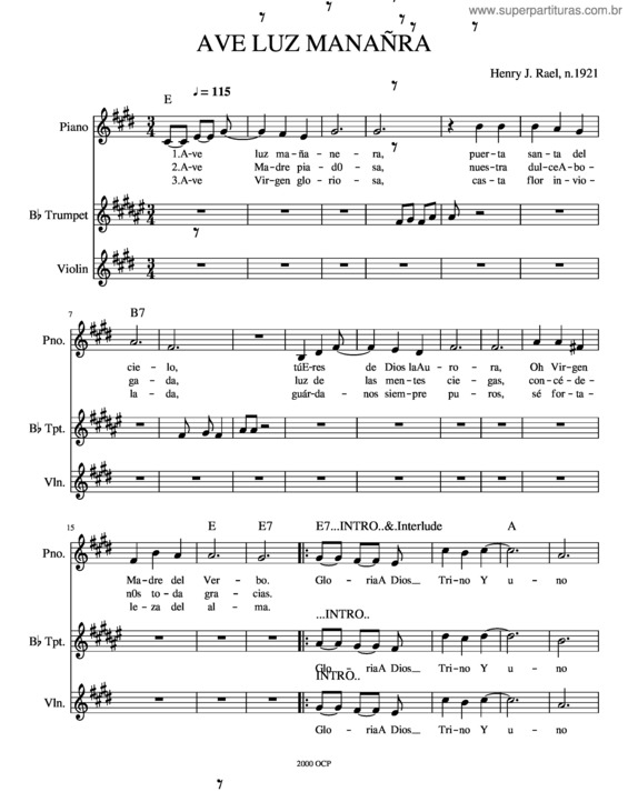 Partitura da música Ave Luz Manañra