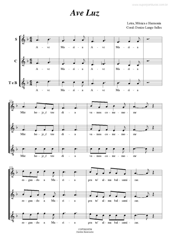 Partitura da música Ave Luz