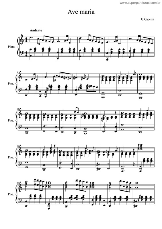 Partitura da música Ave Mari–G.Caccini