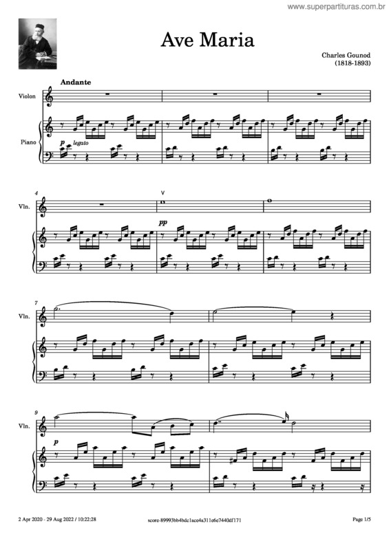 Partitura da música Ave Maria  – Charles Gounod Ave Maria – Charles Gounod