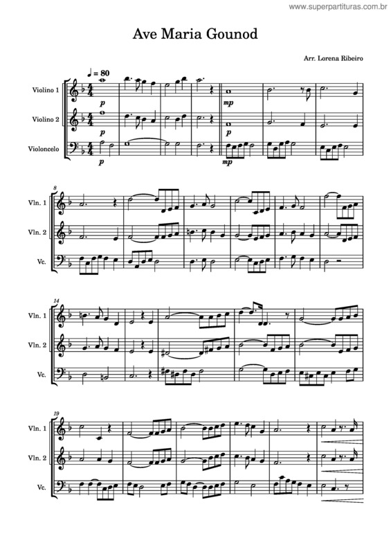 Partitura da música Ave Maria  – Charles Gounod v.6