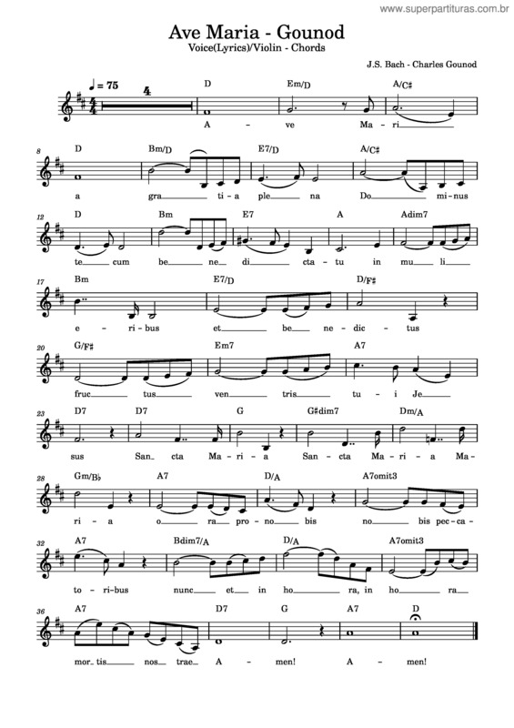 Partitura da música Ave Maria  – Charles Gounod