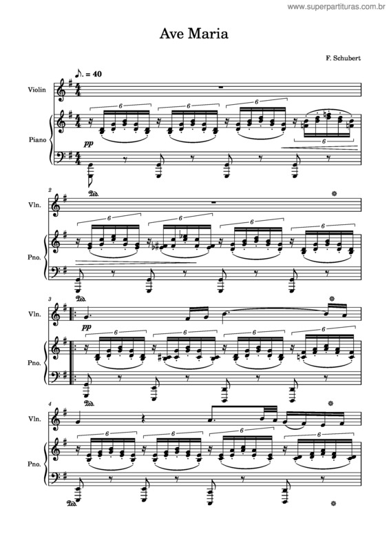 Partitura da música Ave Maria  – Franz Schubert Ave Maria