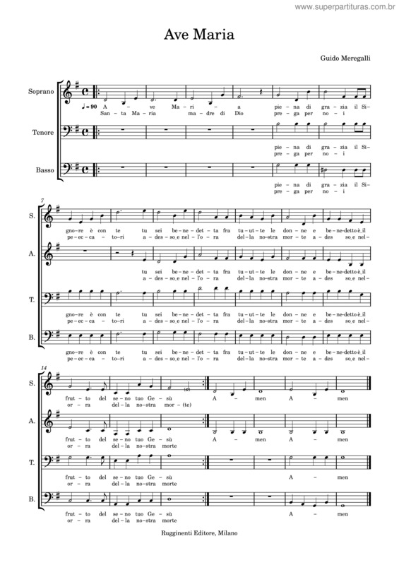 Partitura da música Ave Maria –  Guido Meregalli
