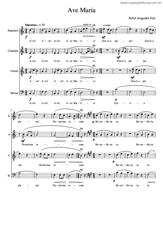 Partitura da música Ave Maria –  Rafel Aragonès Fort