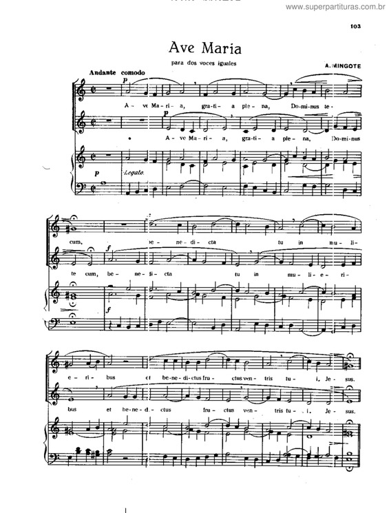 Partitura da música Ave Maria - 2 Vozes Iguais