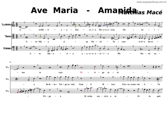 Partitura da música Ave Maria – Amanida