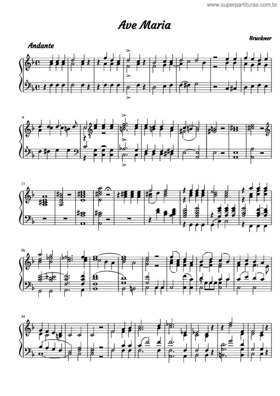 Partitura da música Ave Maria – Anton Bruckner v.2