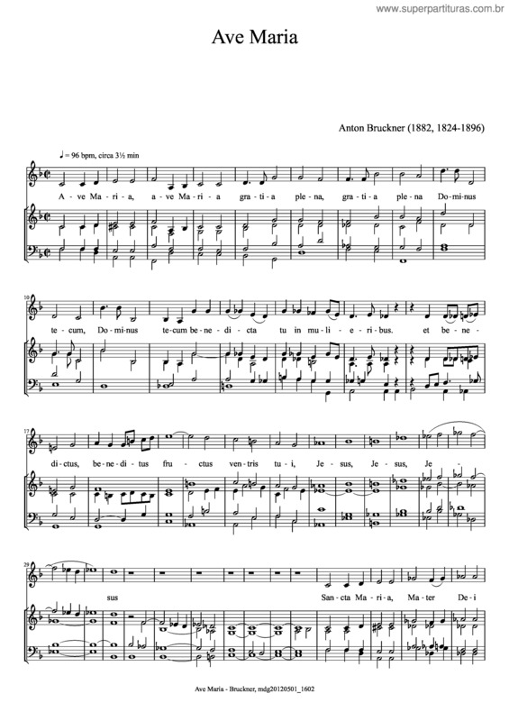 Partitura da música Ave Maria – Anton Bruckner