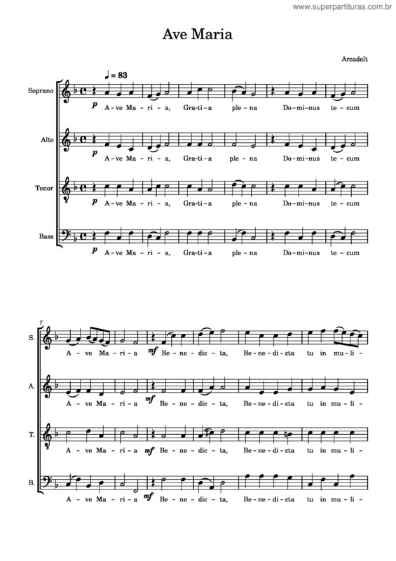 Partitura da música Ave Maria – Arcadelt v.2