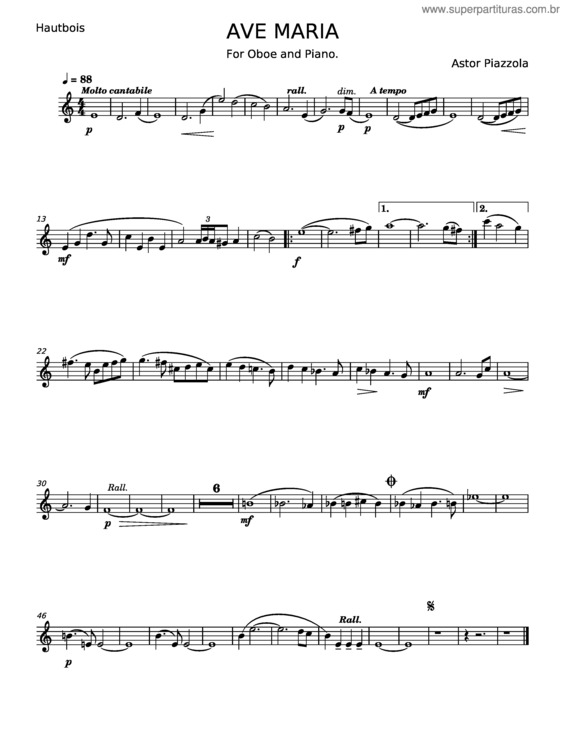 Partitura da música Ave Maria – Astor Piazzola v.2