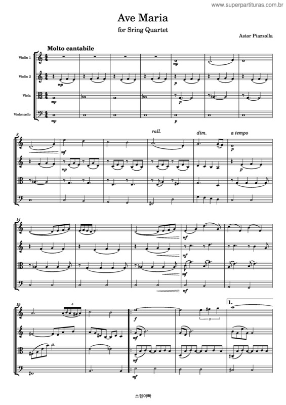 Partitura da música Ave Maria – Astor Piazzolla v.2