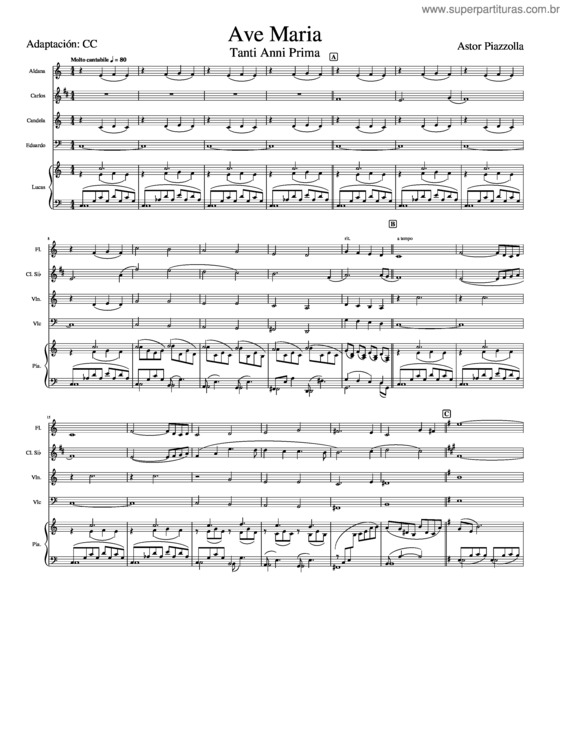 Partitura da música Ave Maria – Astor Piazzolla v.3