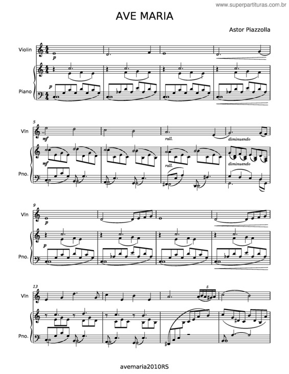 Partitura da música Ave Maria – Astor Piazzolla v.4