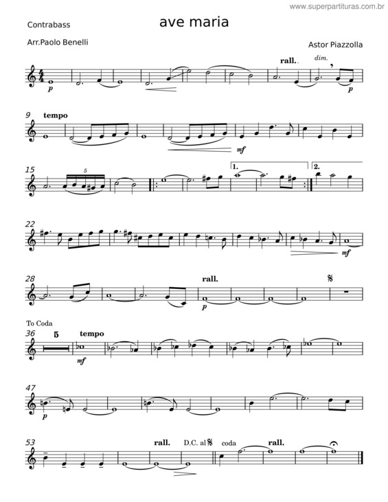 Partitura da música Ave Maria – Astor Piazzolla v.5