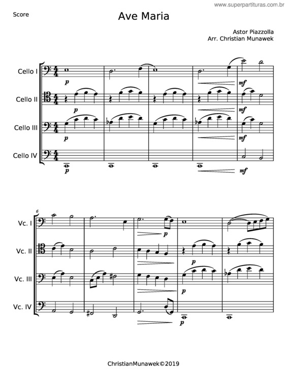 Partitura da música Ave Maria – Astor Piazzolla v.8