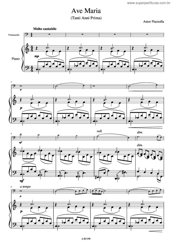 Partitura da música Ave Maria – Astor Piazzolla