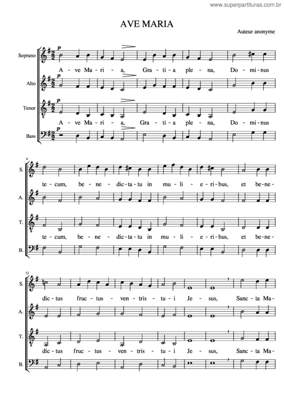 Partitura da música Ave Maria – Auteur Anonyme