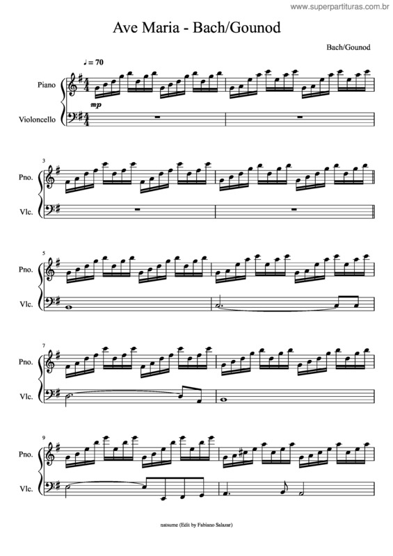 Partitura da música Ave Maria – Bach/Gounod – Piano And Cello