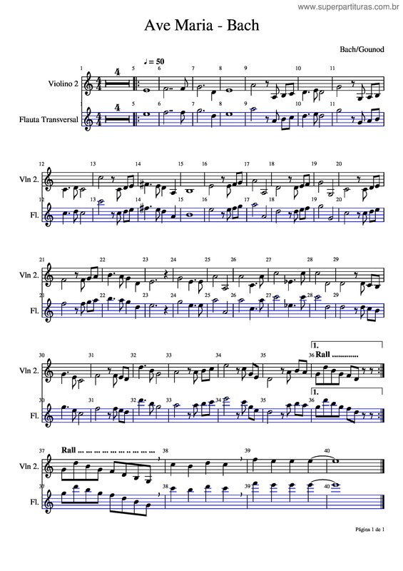 Partitura da música Ave Maria – Bach