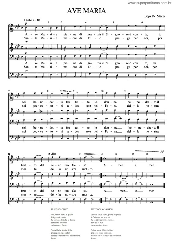 Partitura da música Ave Maria – Bepi De Marzi