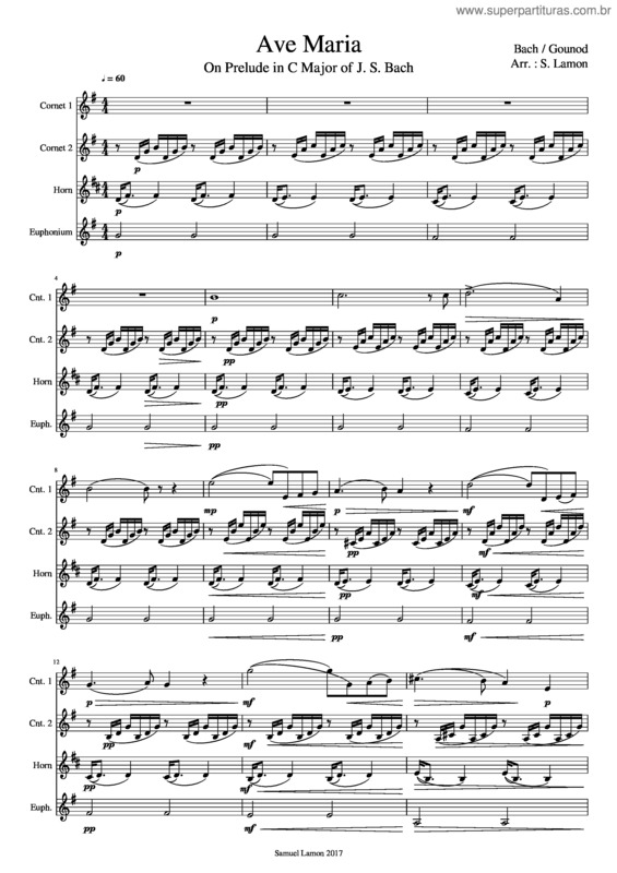 Partitura da música Ave Maria – Brass Quartet