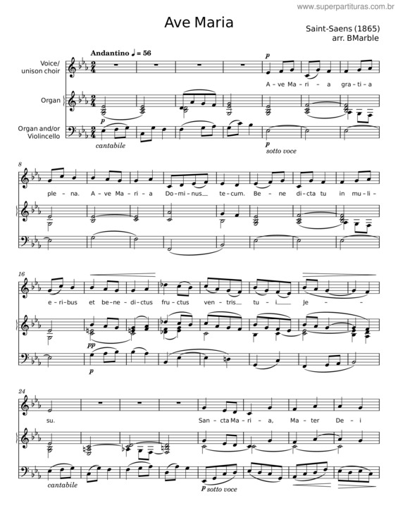 Partitura da música Ave Maria – C. Saint–Saens v.2