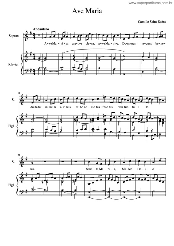 Partitura da música Ave Maria – C. Saint–Saens